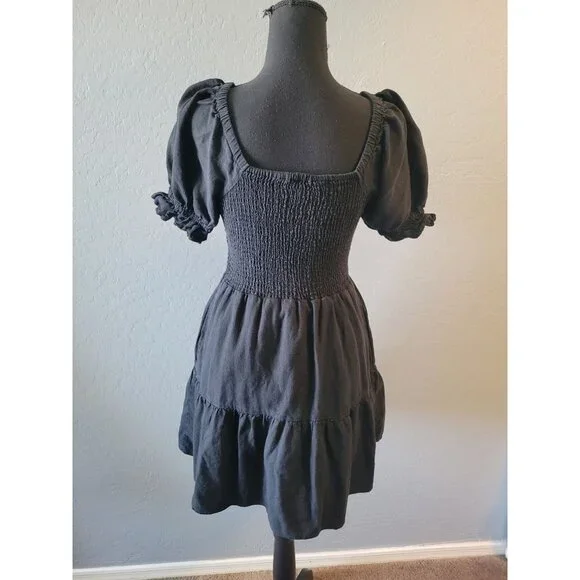 Madewell Linen-Blend Lucie Smocked Mini Dress Size S Bohemian Whimiscal Gothic - Picture 7 of 13